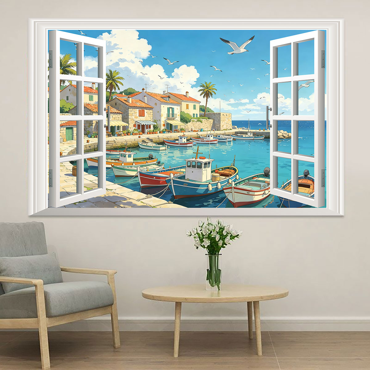 Fishing Boat Cover - Selbstklebende PVC-Fensteraufkleber für die Sicht auf